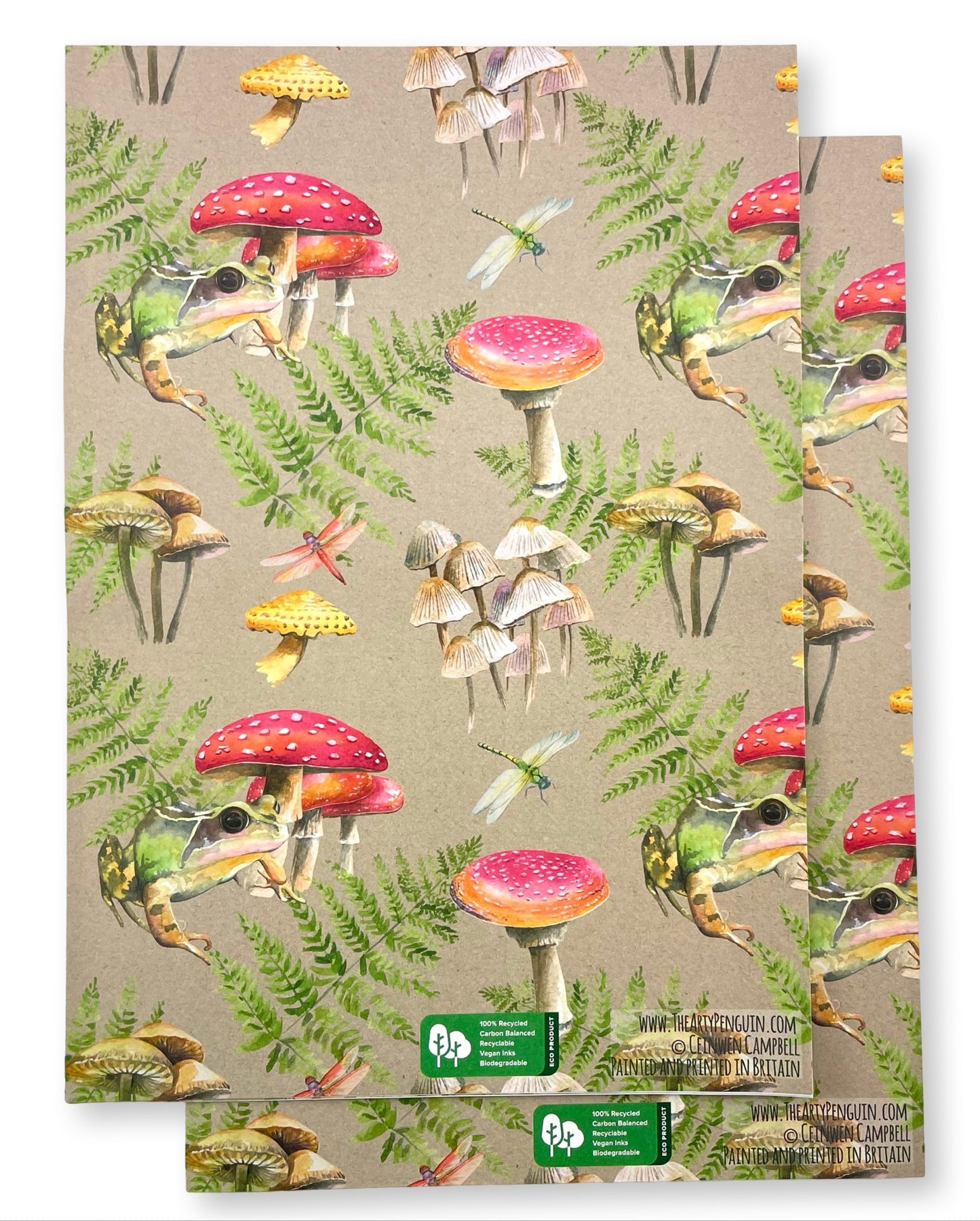 Mushroom and Frog Woodland Wrapping Paper and Tags
