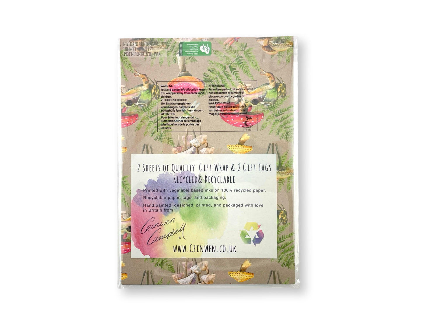 Mushroom and Frog Woodland Wrapping Paper and Tags