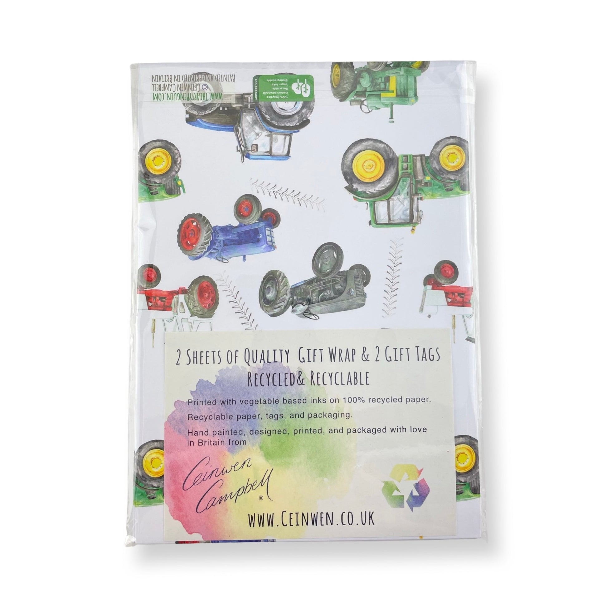 Tractor  - modern and  vintage  - recyclable gift wrapping paper by Ceinwen Campbell