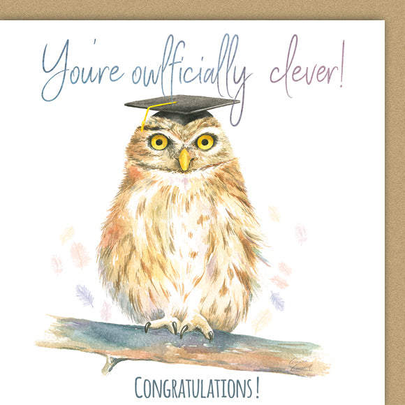 Owl graduation exam success congratulations card by Ceinwen Campbell