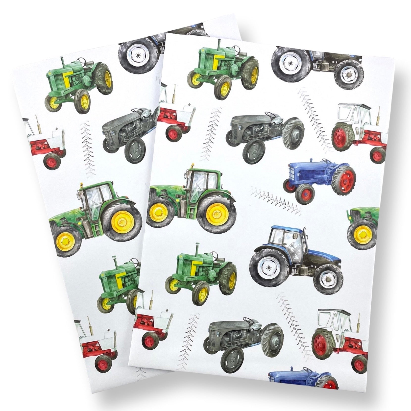 Modern and vintage hand painted tractor design of recycled and recyclable  gift wrapping paper  by Ceinwen Campbell