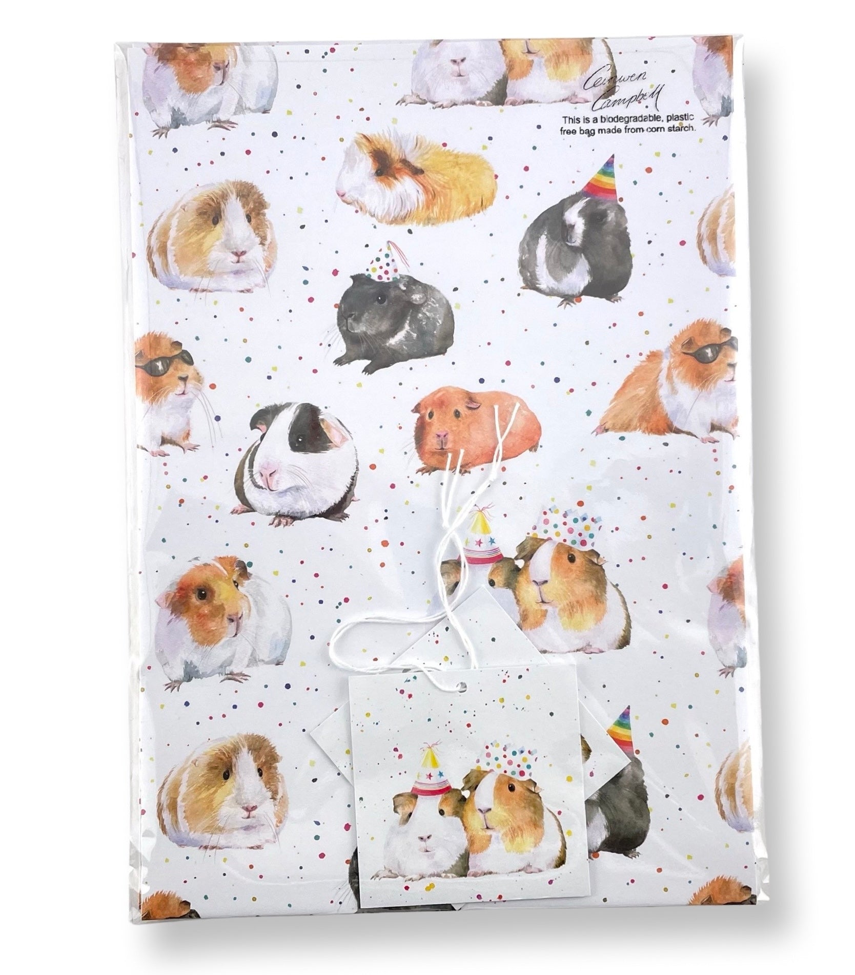 Guinea Pig recycled and recyclable gift wrap and tags great for birthdays, Christmas and crafting by Ceinwen Campbell