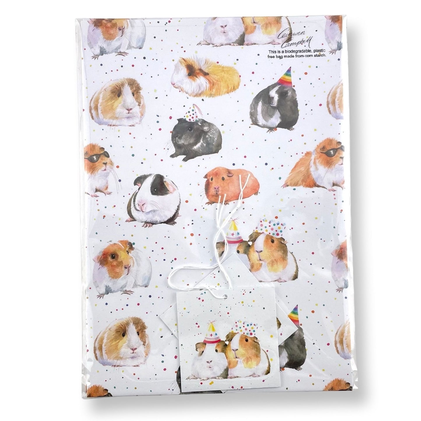 Guinea Pig recycled and recyclable gift wrap and tags great for birthdays, Christmas and crafting by Ceinwen Campbell