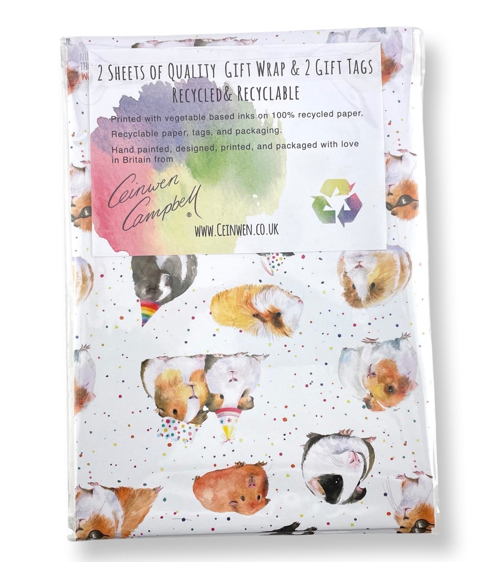 Guinea Pig recycled and recyclable gift wrap and tags great for birthdays, Christmas and crafting by Ceinwen Campbell