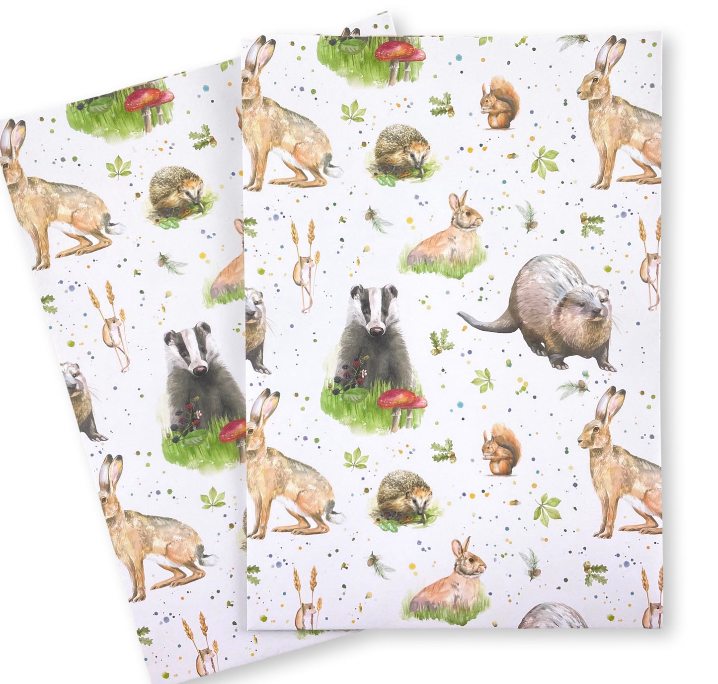 Otter , badger, hare, rabbit squirrel field mouse quality recycled and recyclable gift wrapping  in cornstarch packaging