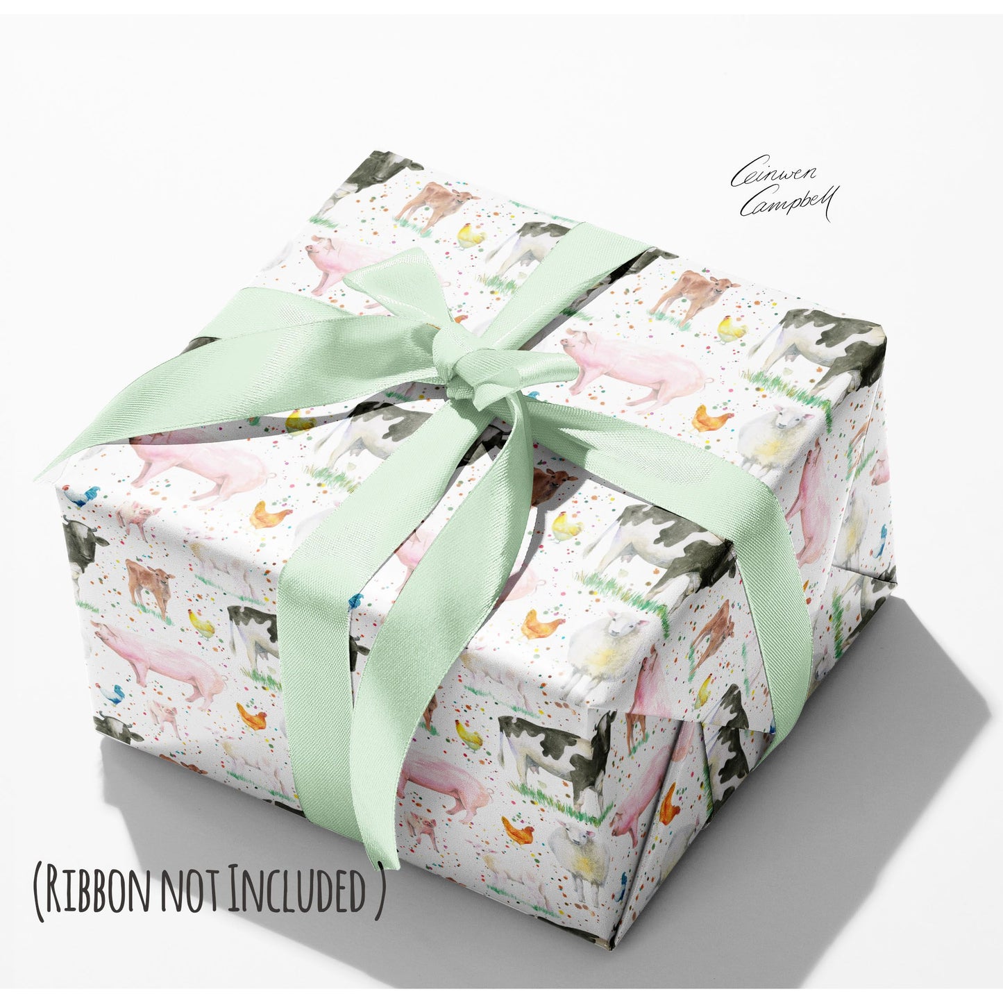 Farm Animal Wrapping Paper - Sheep, cows, pigs, hens - and tags