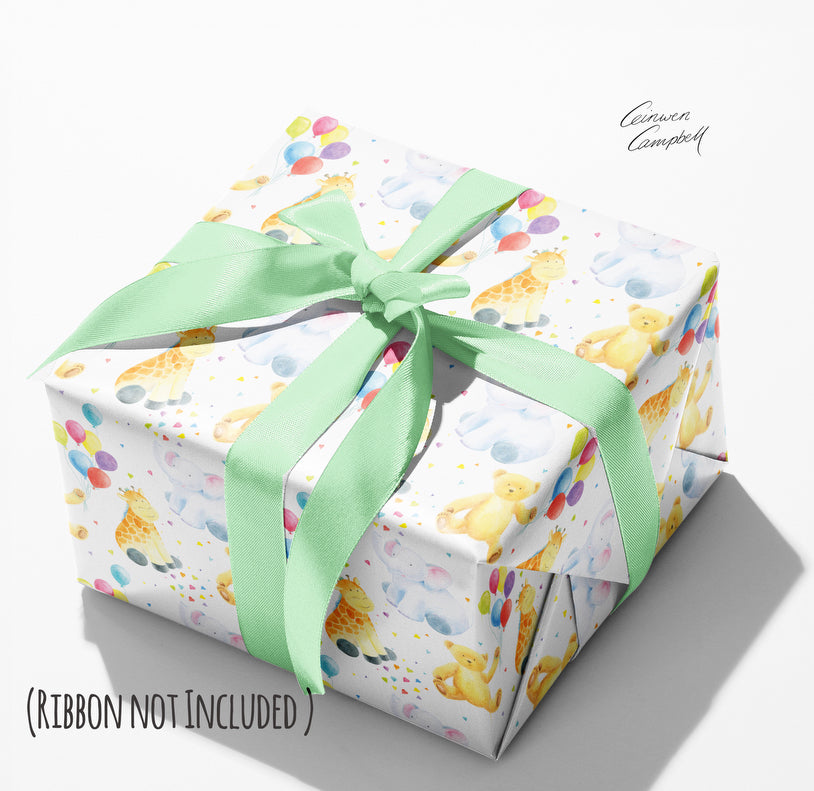Elephant, Teddy and Giraffe Children's Wrapping Paper and Tags