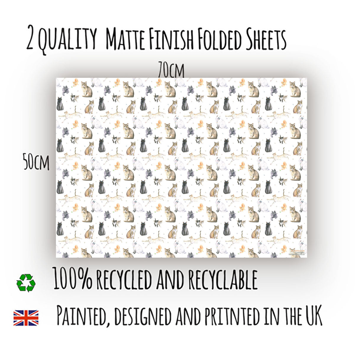 Cats and kitten quality recycled and recyclable gift wrapping paper paper by Ceinwen Campbell