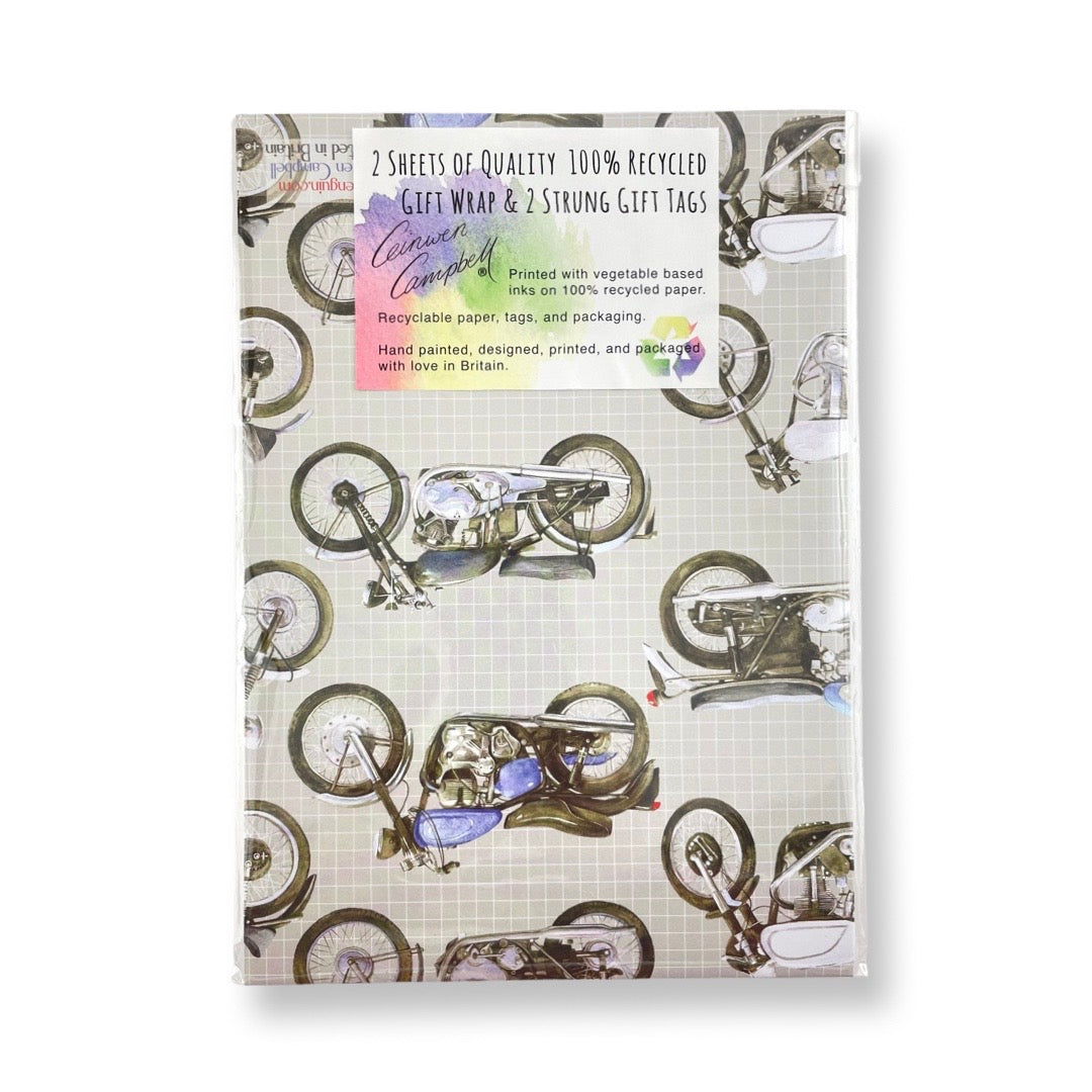 Motorbike Wrapping Paper and Tags