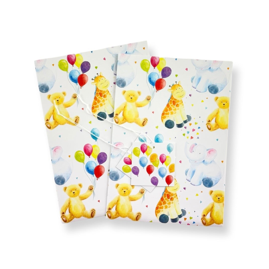 giraffe, elephant and teddy children's and new baby gift wrapping paper by Ceinwen Campbell