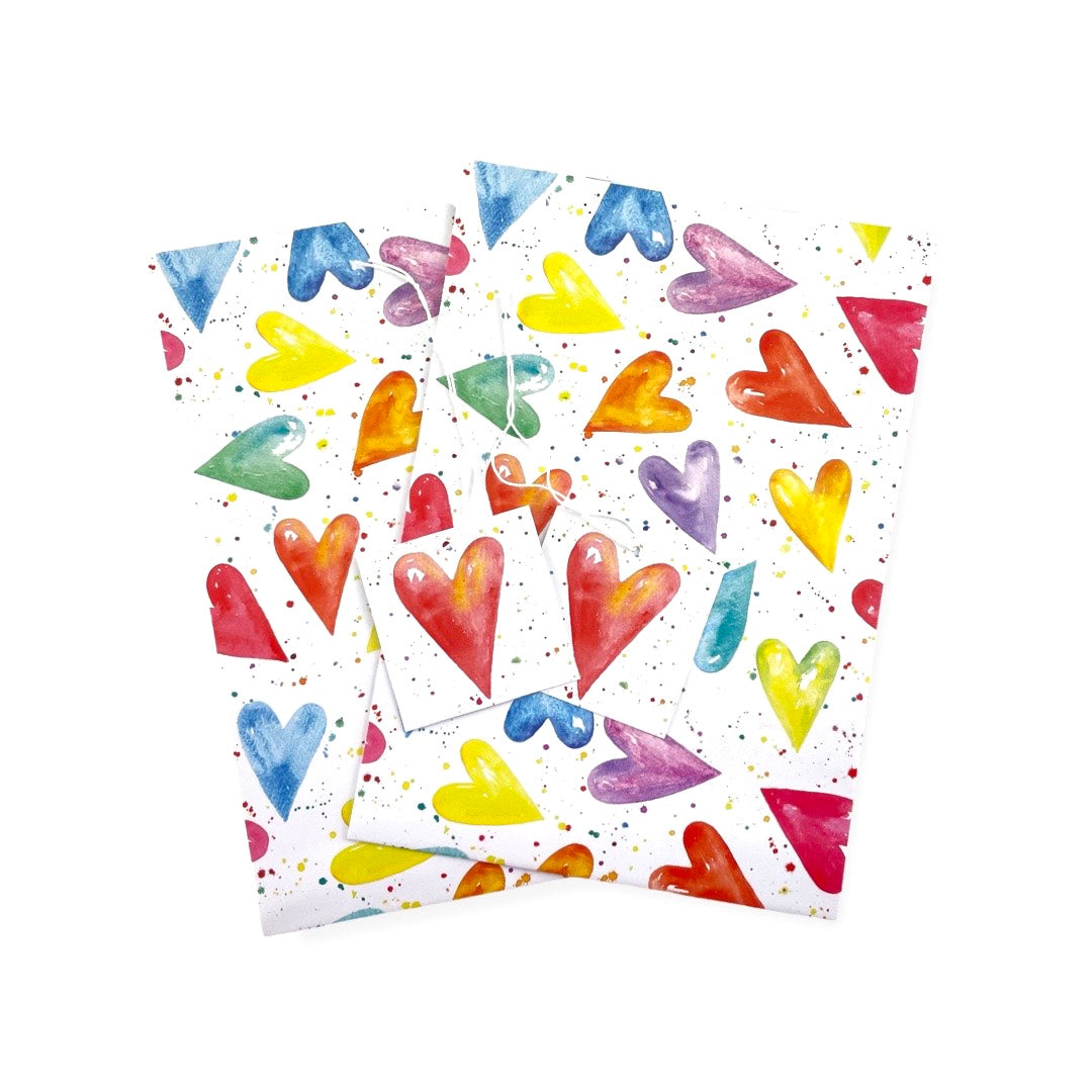 Hearts Recyclable Wrapping Paper and Tags