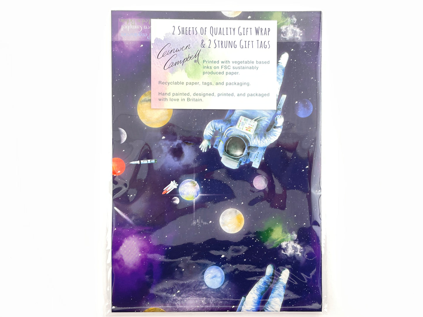 Space, planets and astronaut recyclable gift wrapping from Ceinwen Campbell and the Arty Penguin