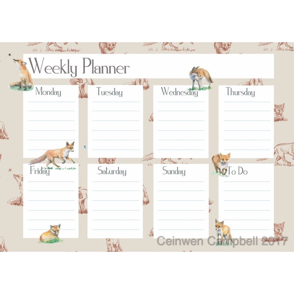fox foxes weekly planner diary gift present ceinwen Campbell thearty penguin
