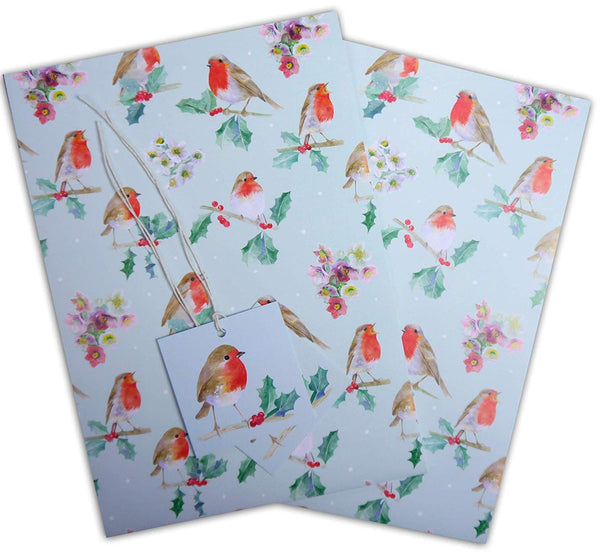 Robin, Holly and Hellebores Wrapping Paper
