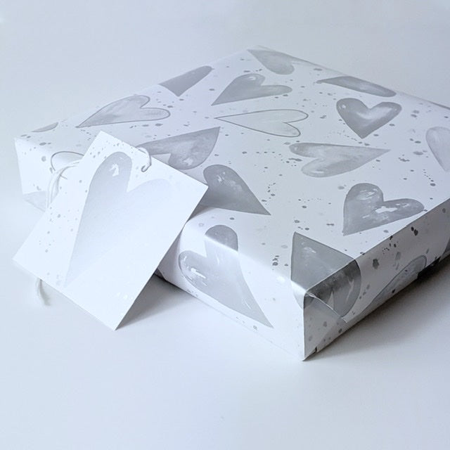 Silver hearts gift wrap great fro weddings and anniversaries by Ceinwen Campbell