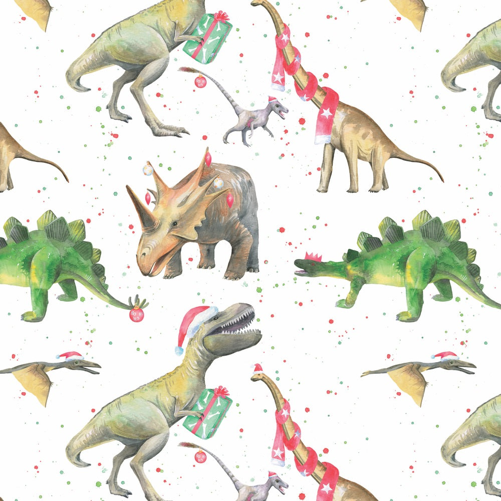dinosaur Christmas gift wrapping paper Ceinwen Campbell The Arty Penguin