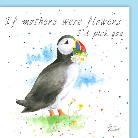 Puffin mothers day or birthday card by Ceinwen Campbell