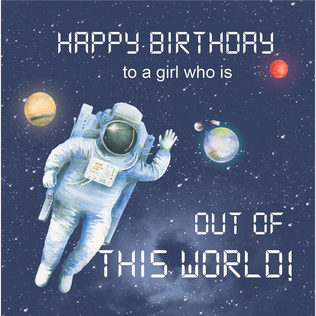 Space themed birthday card for a girl