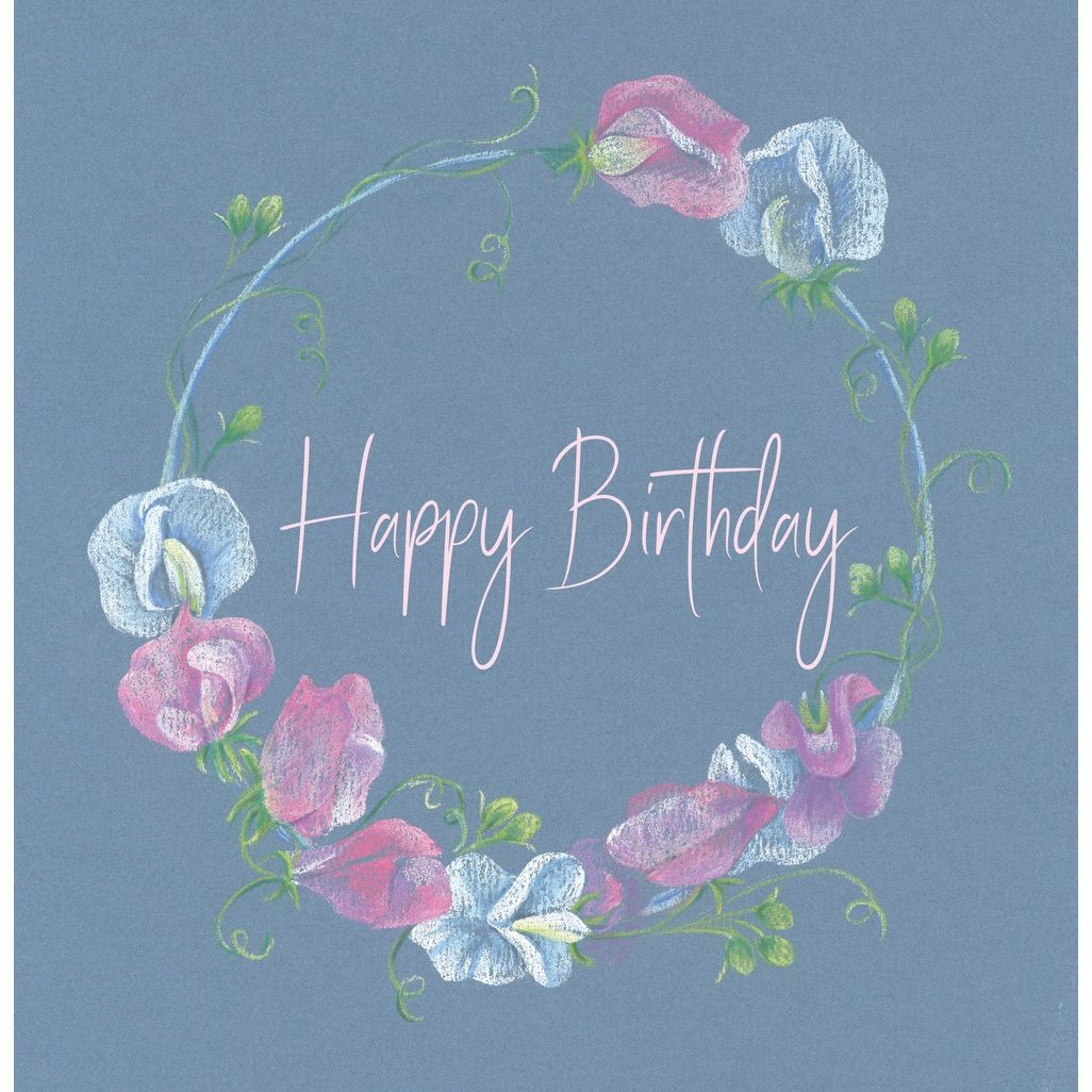 Happy Birthday sweat pea pastel hoop quality birthday card by Ceinwen Campbell