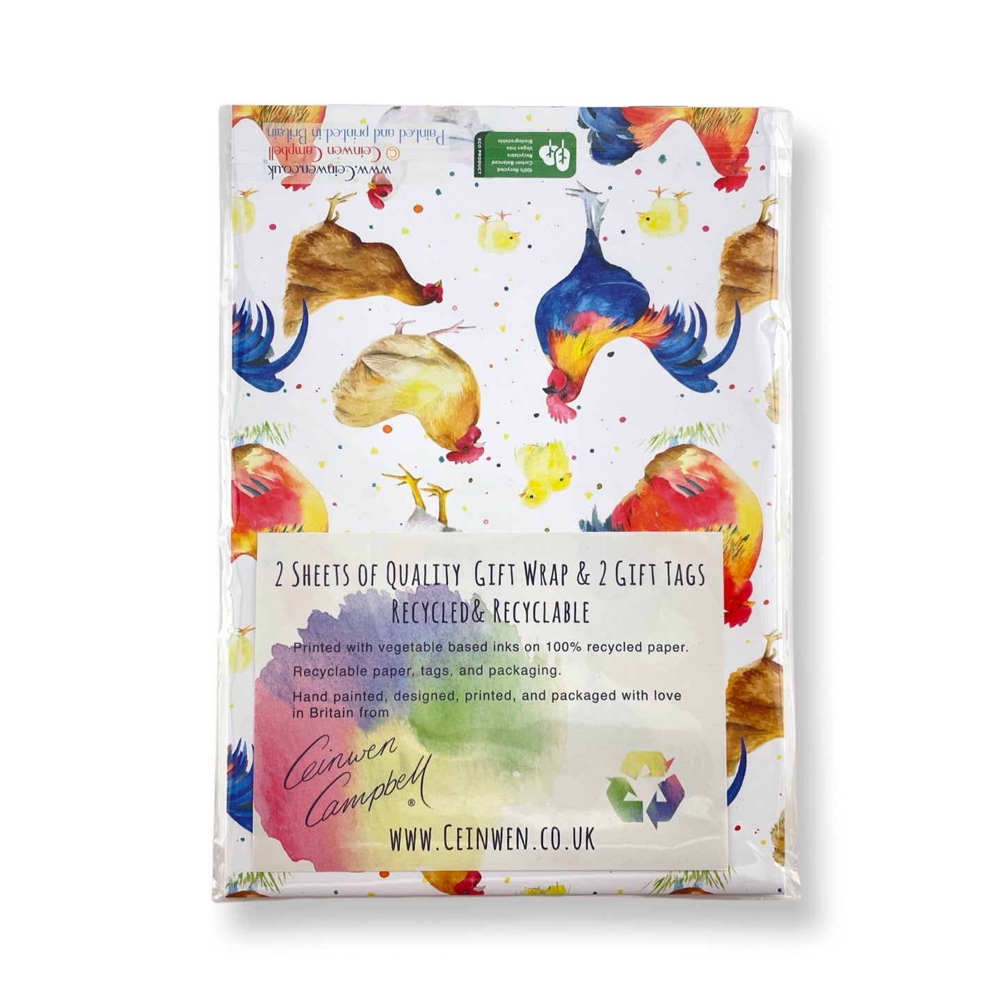 Recycled and recyclable Chicken Wrapping Paper and tags