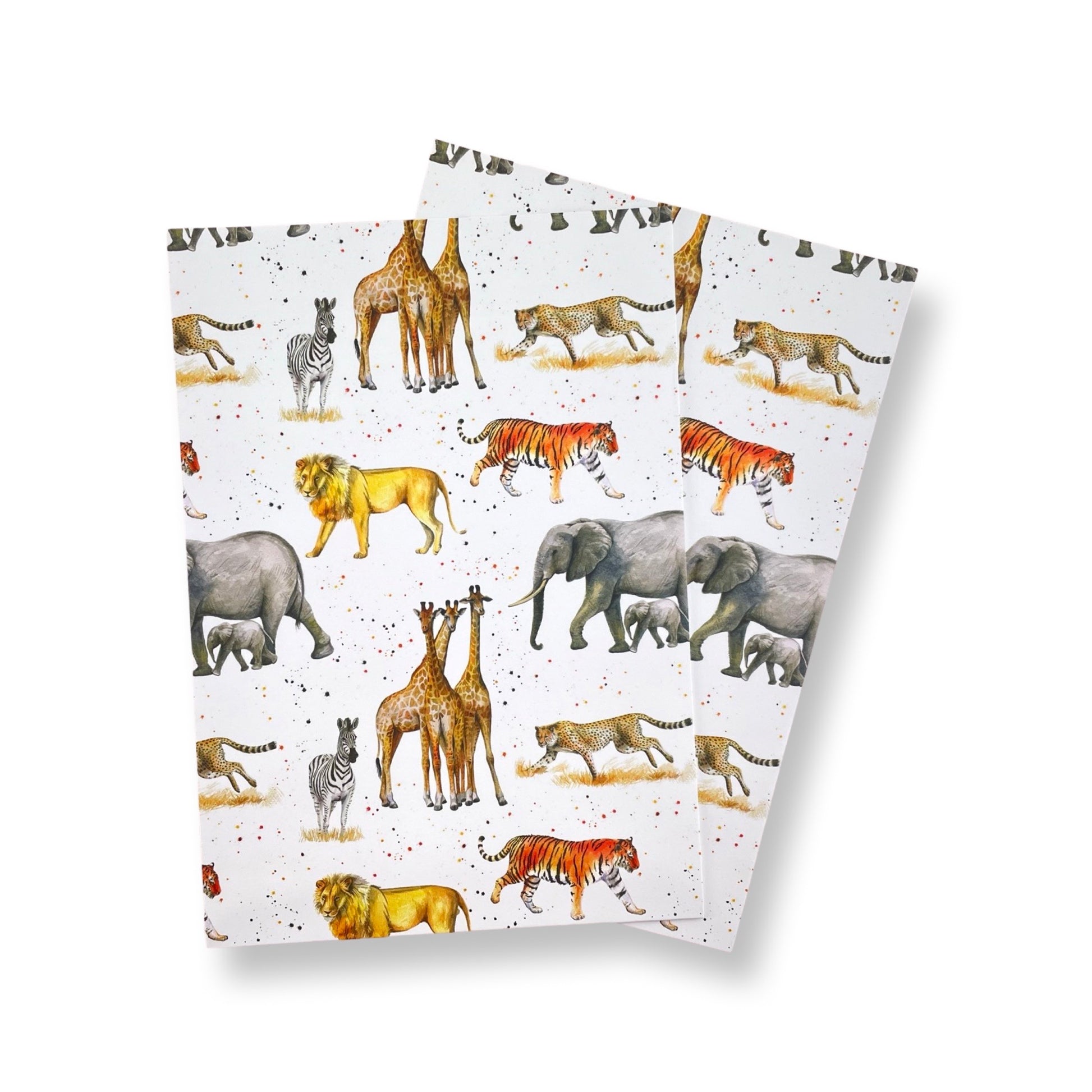 Giraffes, lions, tigers, zebras, cheetahs recycled and recyclable gift wrapping by Ceinwen Campbell and The Arty Penguin