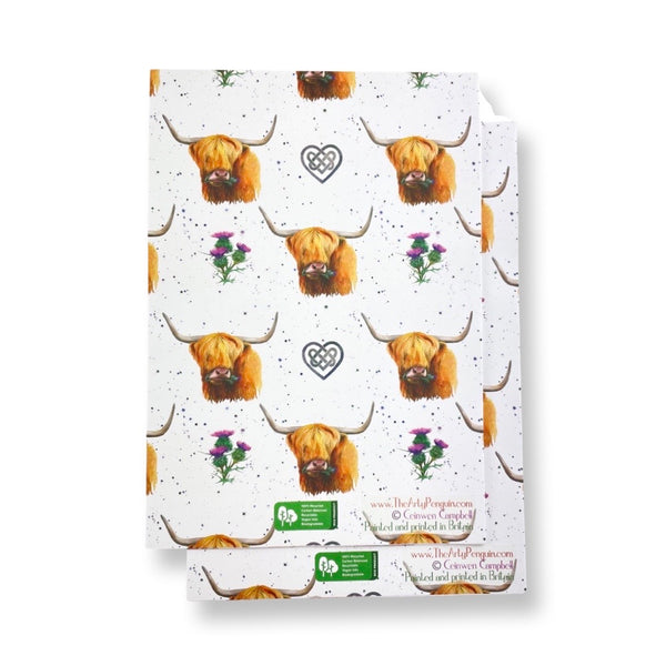 Highland Cow - Thistle and Celtic Knot Work Wrapping Paper and Tags