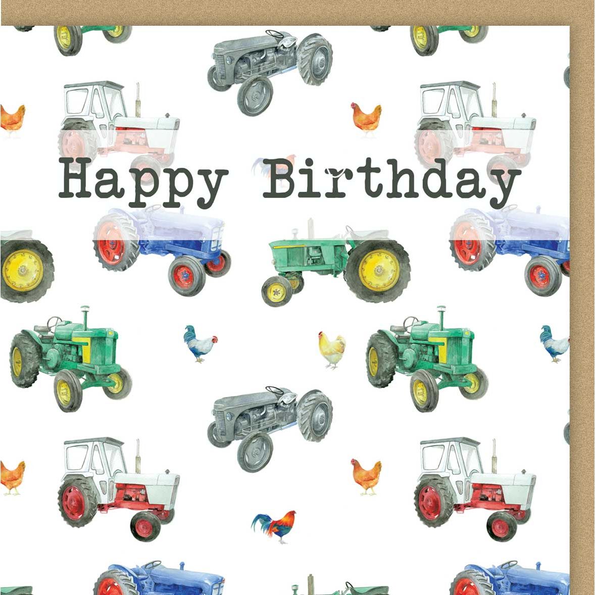 tractor and chickens birthday card by Ceinwen Campbell