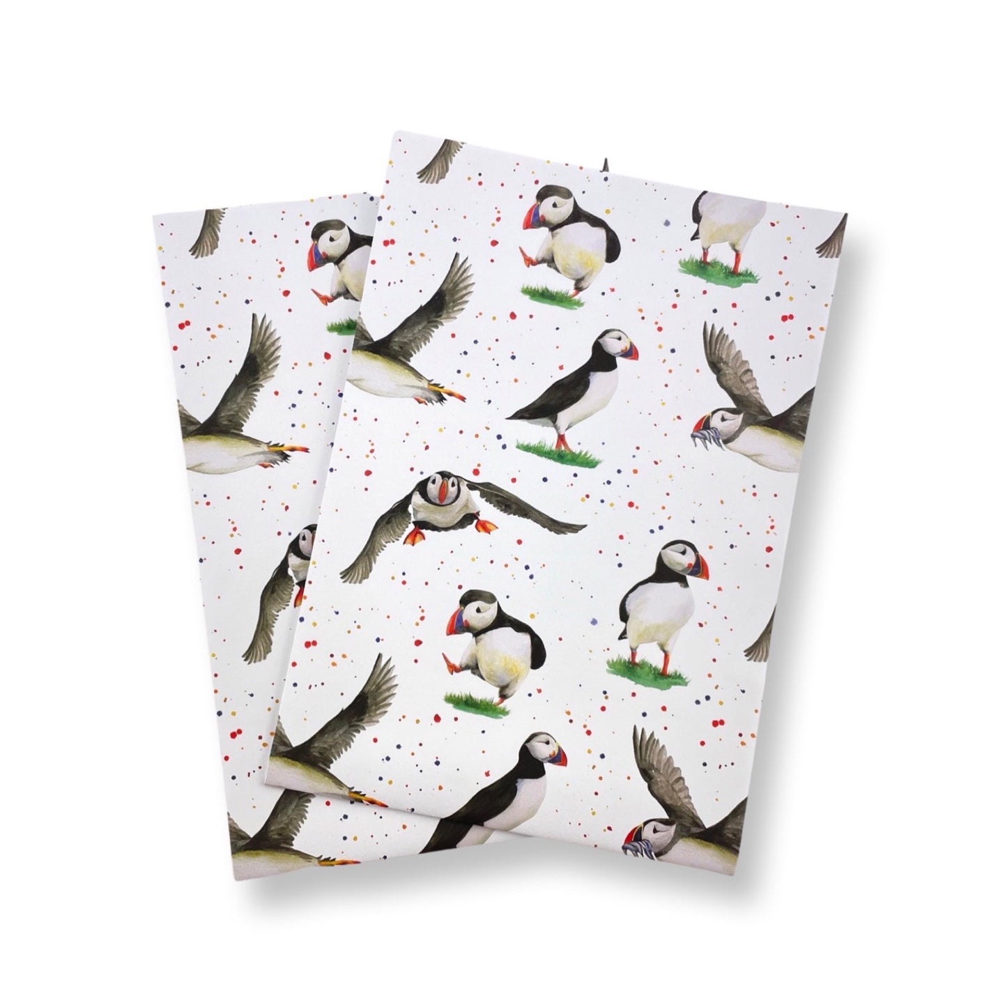 Puffin recycled and recyclable quality gift wrap and tags by Ceinwen Campbell