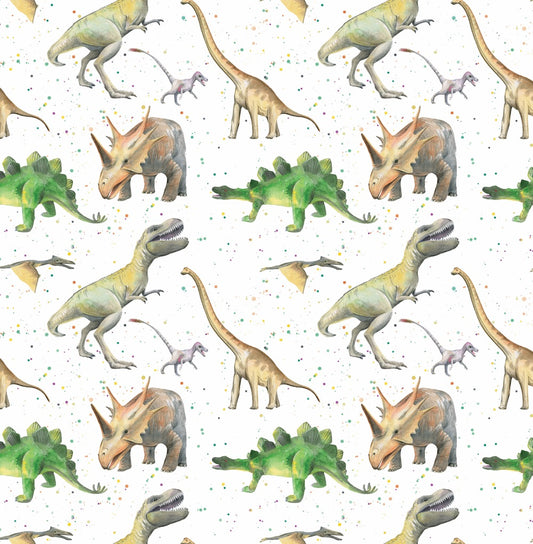 Dinosaur T- rex triceritops recyclable gift wrapping by Ceinwen Campbell