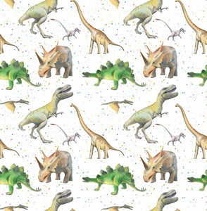 Dinosaur T- rex triceritops recyclable gift wrapping by Ceinwen Campbell
