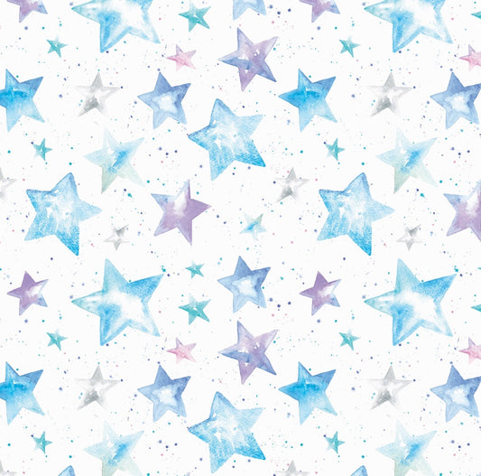 watercolour gift wrap in blues and purples for new baby, birthday , christening or Christmas by Ceinwen Campbell