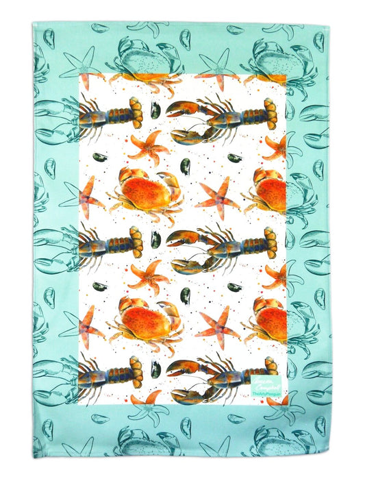 lobster crab starfish mussel gift tea towel by Ceinwen Campbell and The Arty Penguin