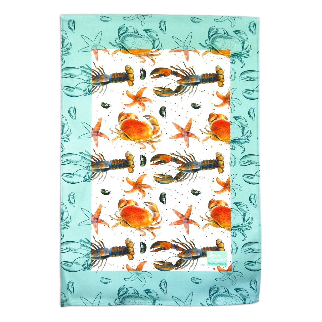 lobster crab starfish mussel gift tea towel by Ceinwen Campbell and The Arty Penguin