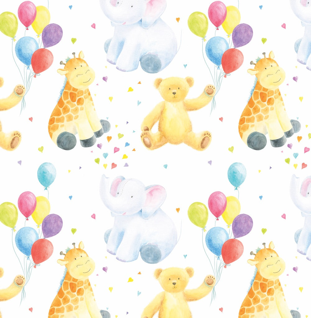 giraffe, elephant and teddy children's and new baby gift wrapping paper by Ceinwen Campbell