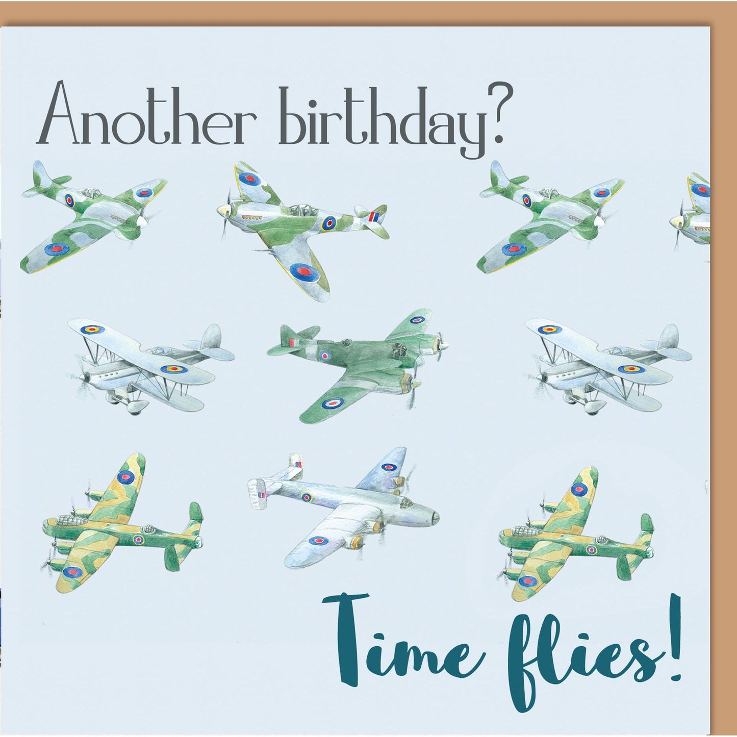 Classic British war Bomber planes birthday card by Ceinwen Campbell and the The Arty penguin