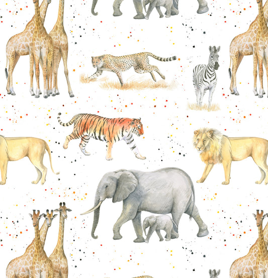 Giraffes, lions, tigers, zebras, cheetahs recycled and recyclable gift wrapping by Ceinwen Campbell and The Arty Penguin