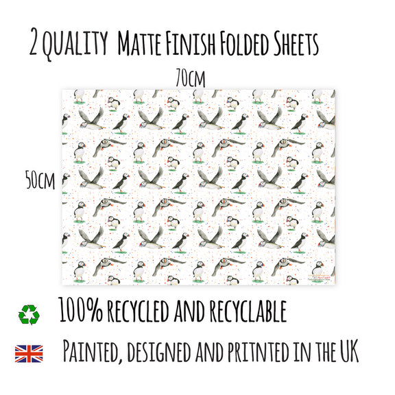 Recycled and recyclable Puffin Wrapping Paper