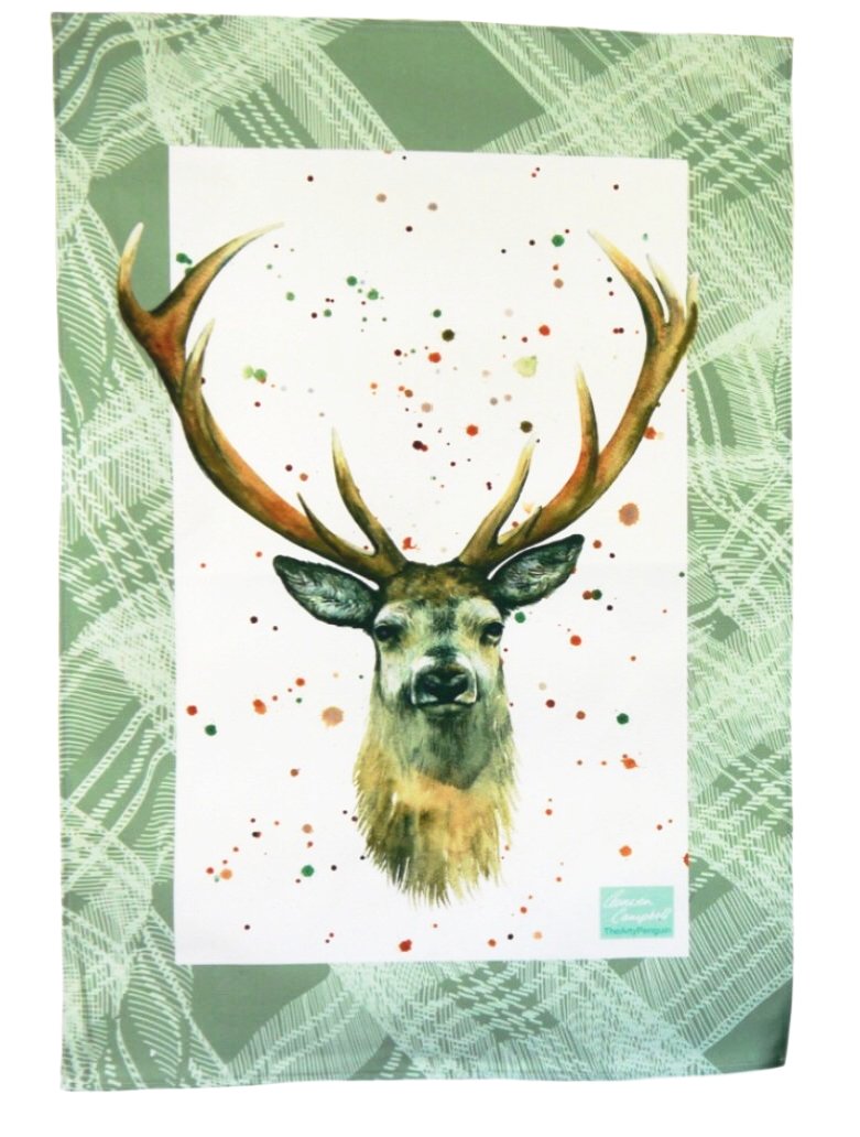 stag deer Scottish tea towel Christmas gift by Ceinwen Campbell and The Arty Penguin