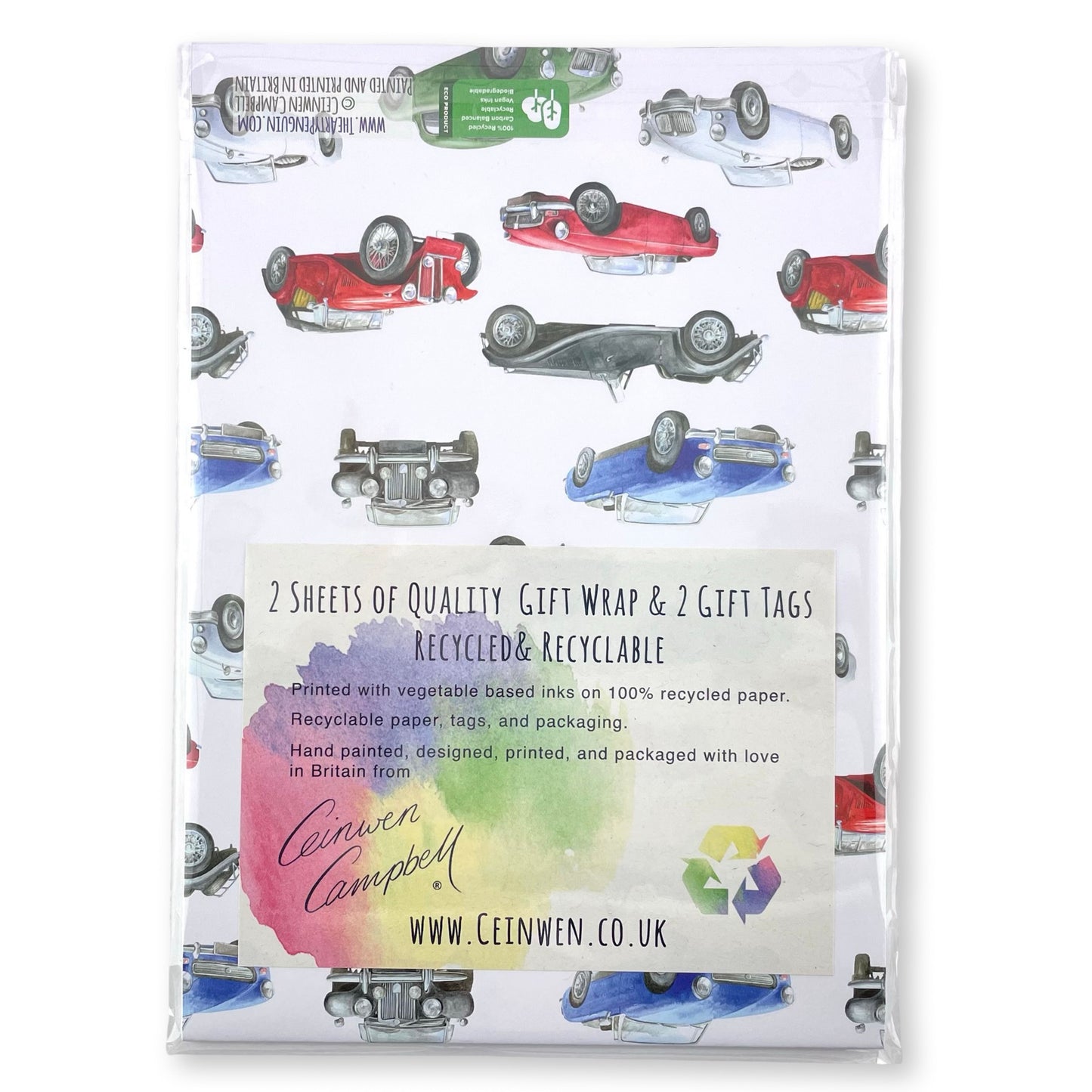 Classic Vintage Car Recycled and Recyclable Gift Wrapping Paper and Tags