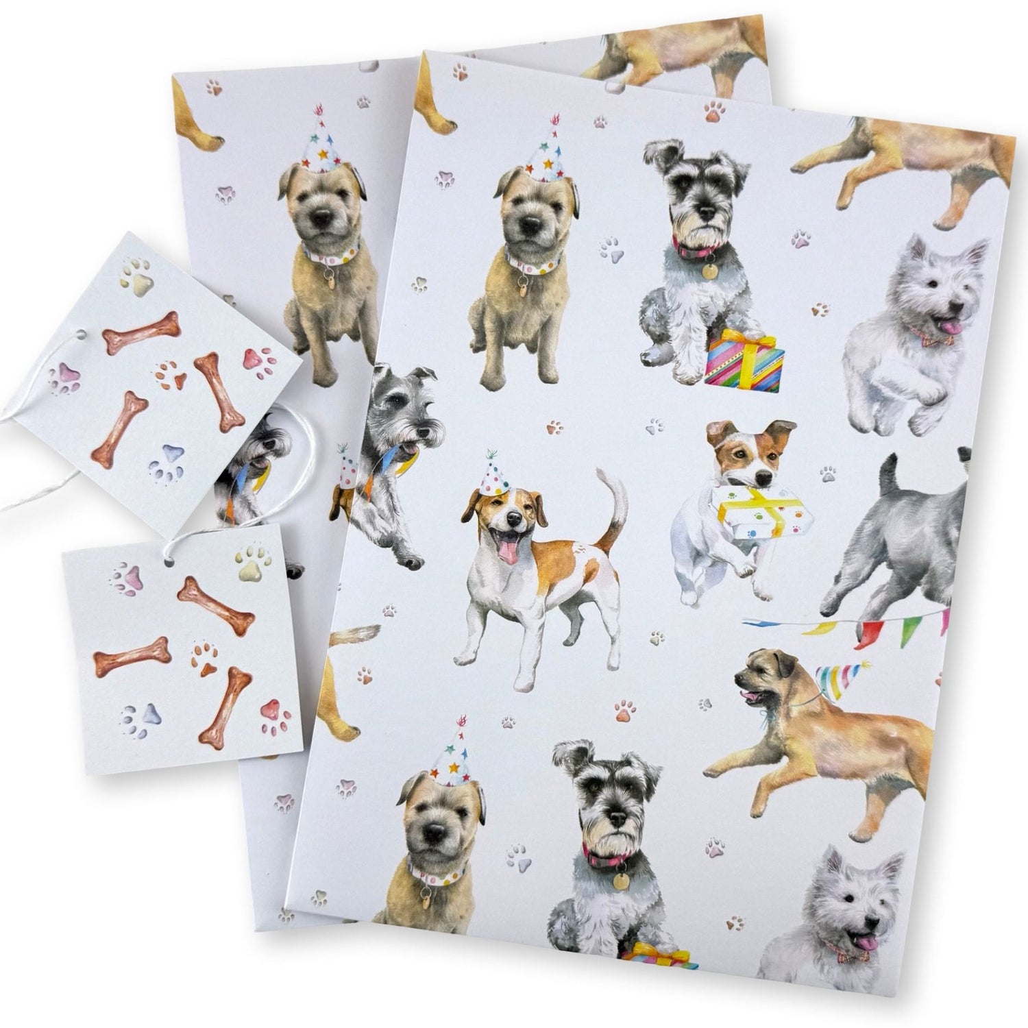 Miniature schnauzer and Scottish Highland Terrier and Boarder Terrier  gift wrapping set 
