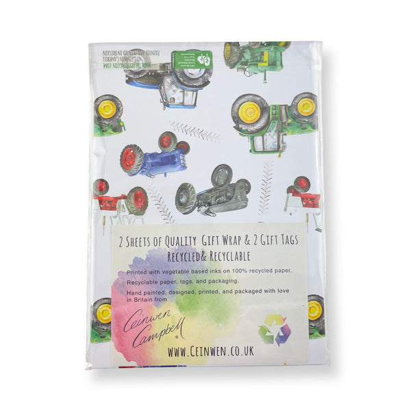 Tractor  - modern and  vintage  - recyclable gift wrapping paper by Ceinwen Campbell 