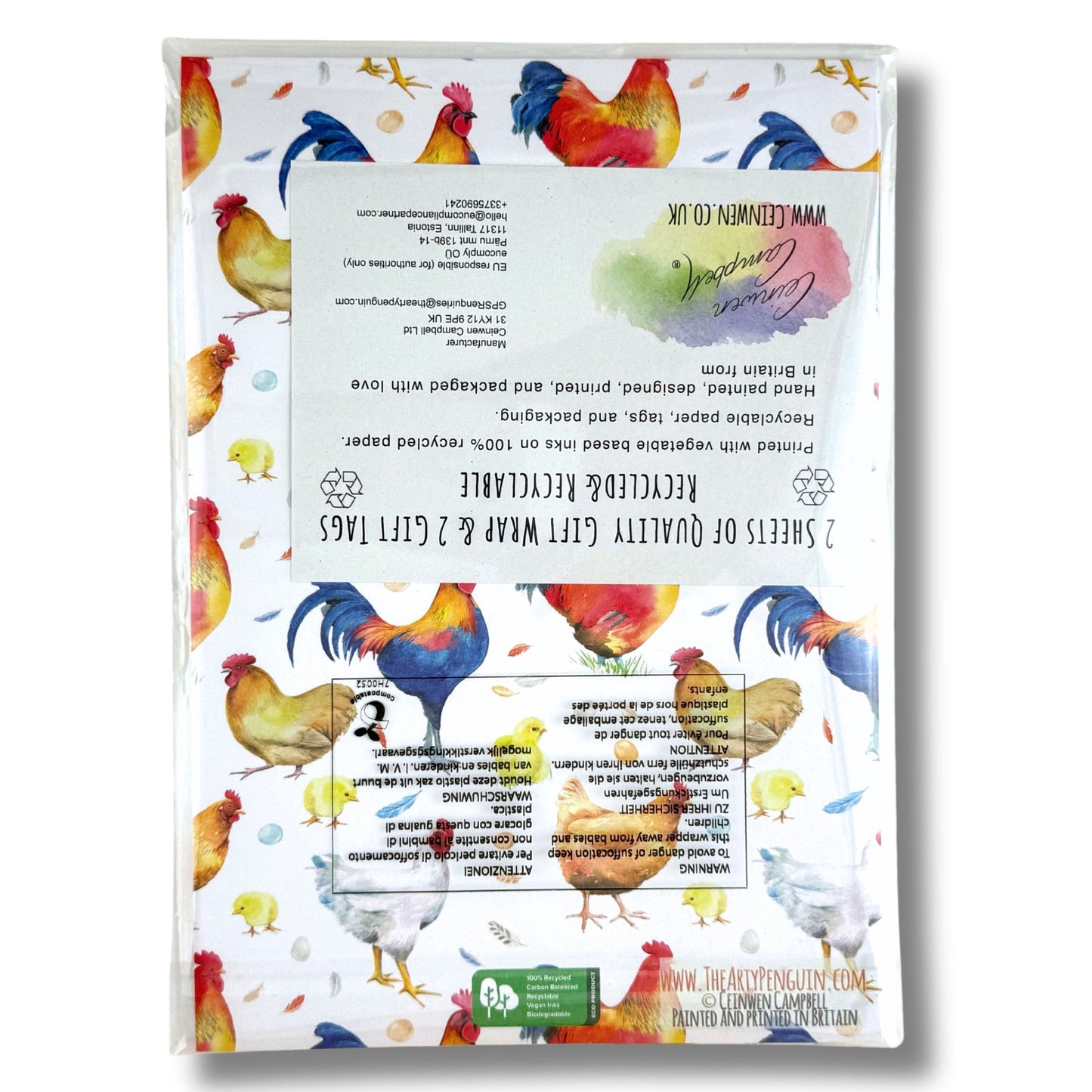 Recycled and recyclable Chicken Wrapping Paper and tags