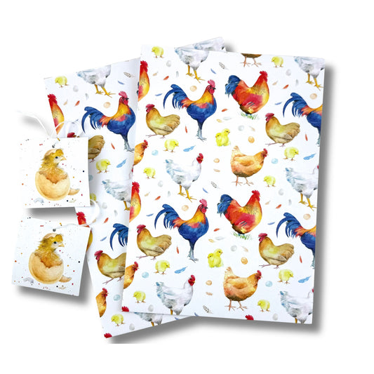 Recycled and recyclable Chicken Wrapping Paper and tags