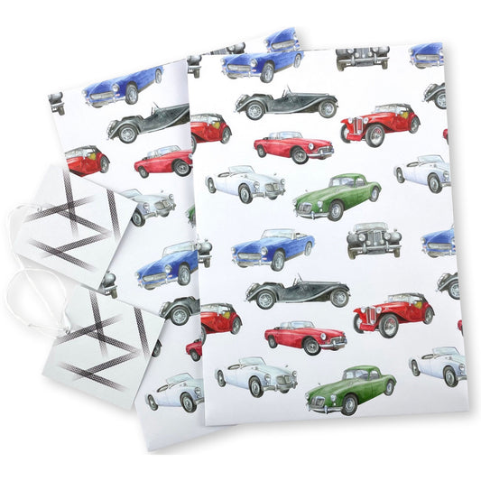 Classic Vintage Car Recycled and Recyclable Gift Wrapping Paper and Tags