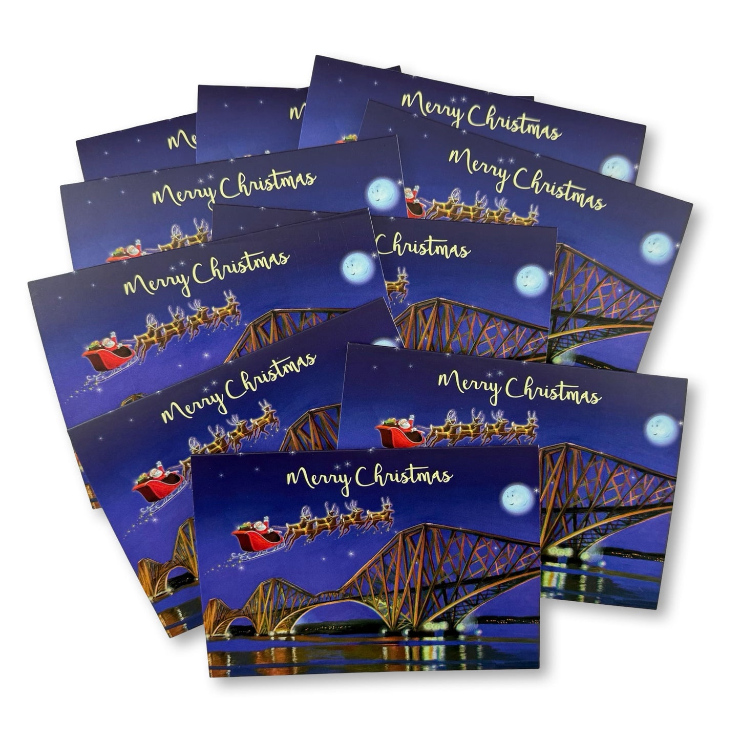 Forth Rail Bridge Christmas cards with Santa Claus multi pack of 10 