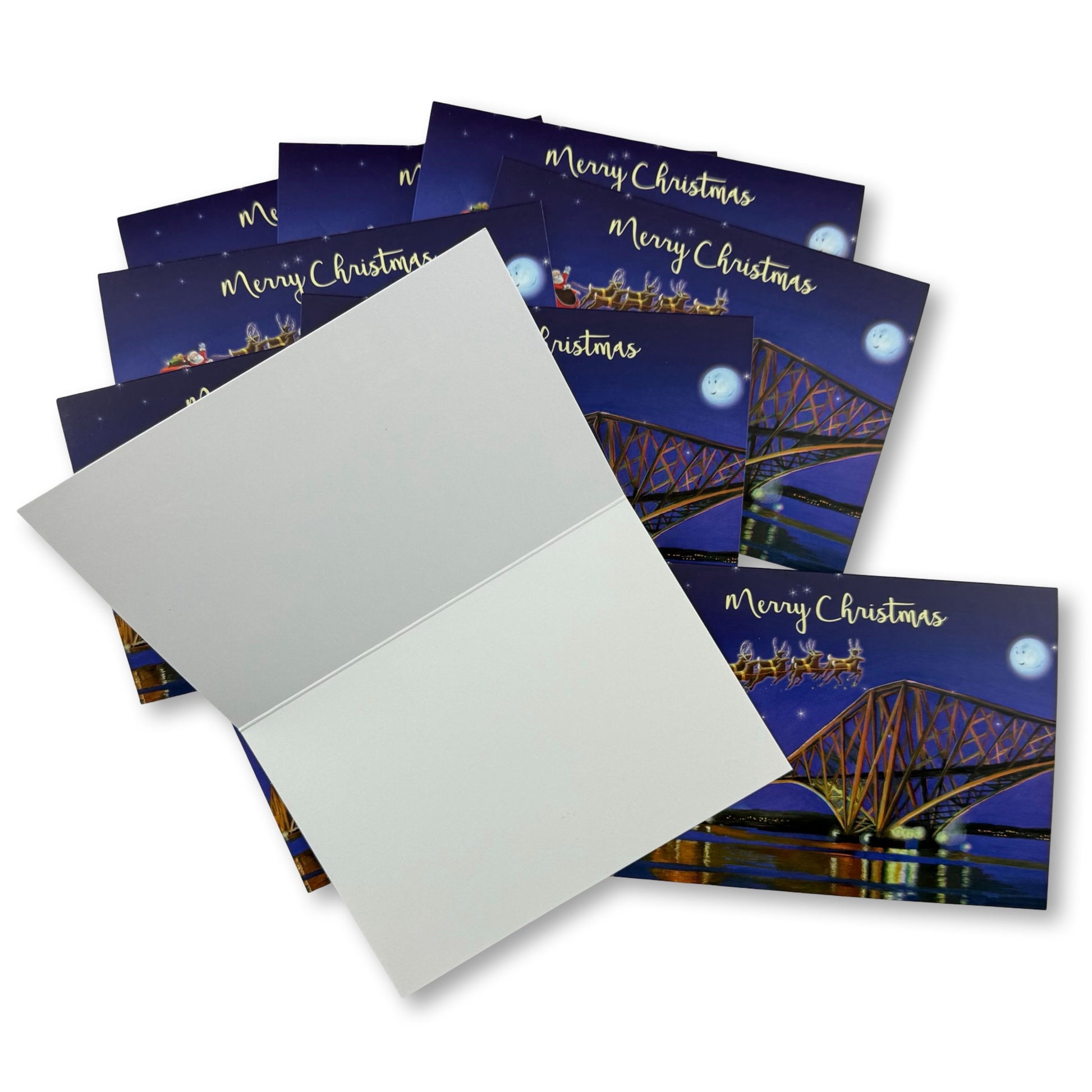 Forth Rail Bridge Christmas cards with Santa Claus multi pack of 10 
