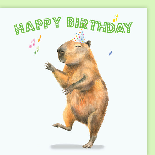 Capybara with Party Hat Birthday Card