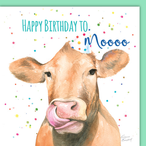 Party Cow  Birthday Card- Happy Birthday to Moo