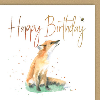fox and bee watercolour quality birthday card 