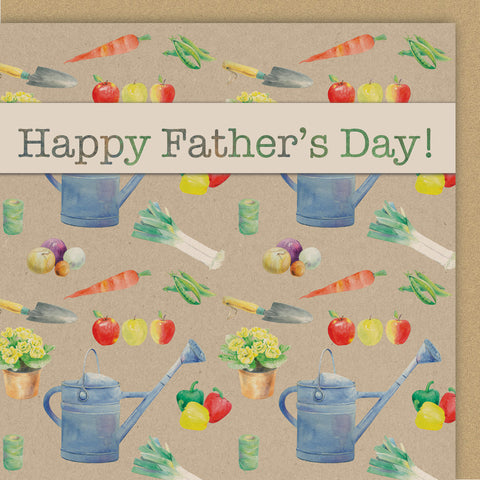 Gardening Happy Father's Day hand painted illustrations of vegetables, tools and flowers by Ceinwen Campbell   